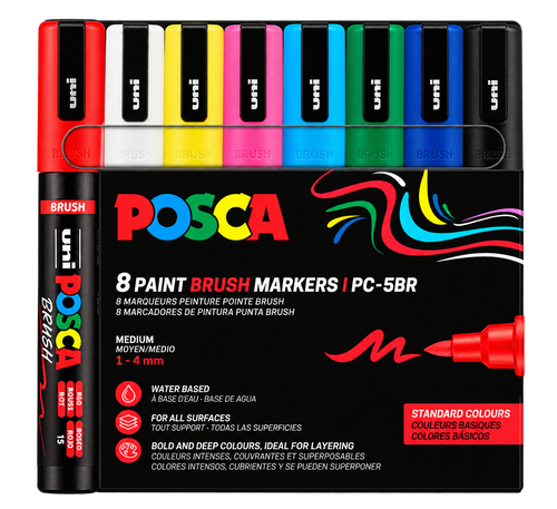 POSCA Brush PC-5BR – 8-pack färgpennor med penselspets